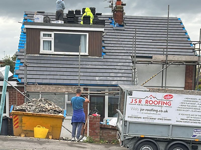 Roof replacement work in progress