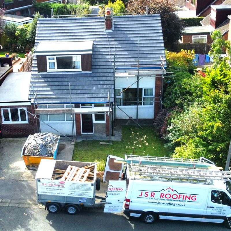 JSR Roofing van and completed roof work in Blackpool